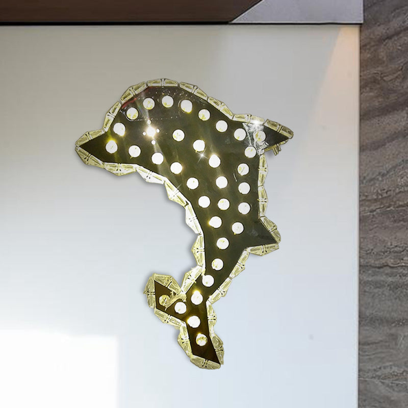 Contemporary Led Crystal Prism Dolphin Wall Light In Warm/White - Nickle Mount Fixture