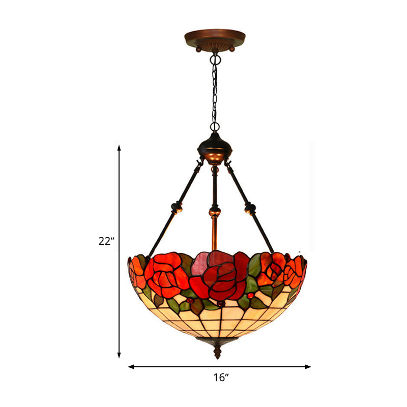 Hand-Cut Glass Pendant Flower Chandelier Light Fixture - Mediterranean Style 2 Lights Red/Blue