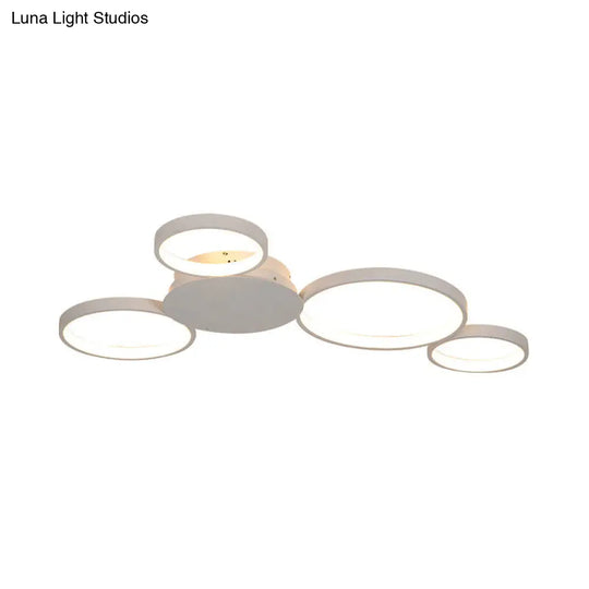 33.5 - 47 Wide White/Brown Ring Light Led Ceiling Flush Mount Lamp In Warm/White/Natural