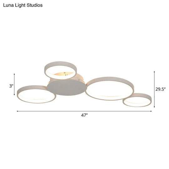 33.5 - 47 Wide White/Brown Ring Light Led Ceiling Flush Mount Lamp In Warm/White/Natural