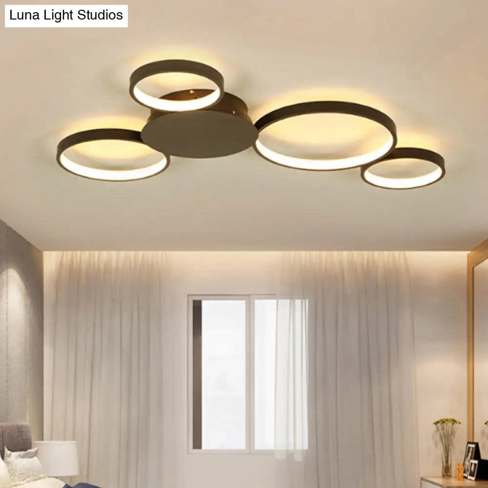 33.5 - 47 Wide White/Brown Ring Light Led Ceiling Flush Mount Lamp In Warm/White/Natural