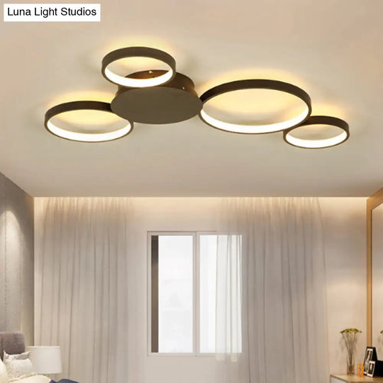 33.5 - 47 Wide White/Brown Ring Light Led Ceiling Flush Mount Lamp In Warm/White/Natural