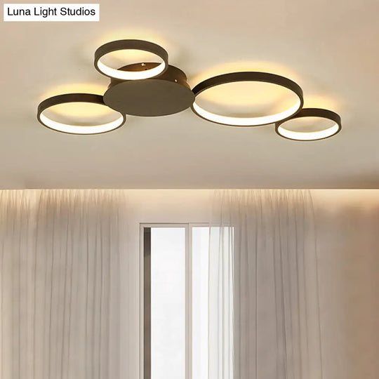 33.5 - 47 Wide White/Brown Ring Light Led Ceiling Flush Mount Lamp In Warm/White/Natural Brown /