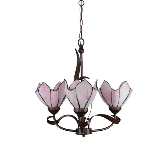 Baroque Pink/Purple Floral Chandelier - Bronze 3/5 Lights Kitchen Lighting Fixture