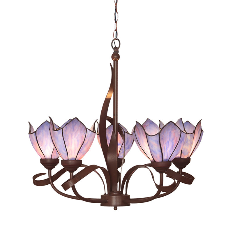 Baroque Pink/Purple Floral Chandelier - Bronze 3/5 Lights Kitchen Lighting Fixture