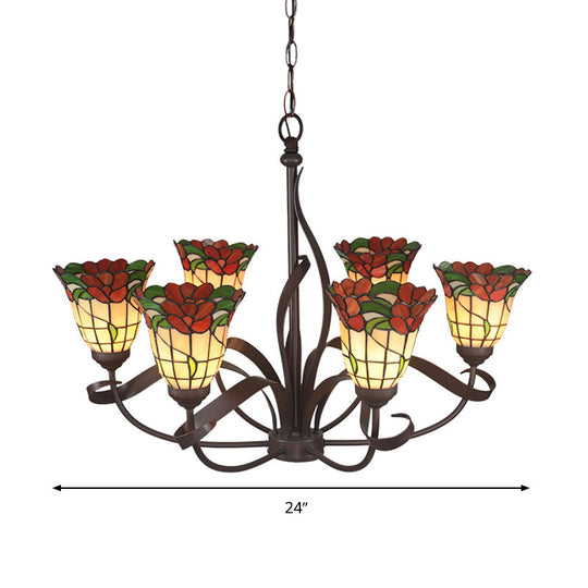 Red Glass Chandelier Pendant Light - Kitchen Ceiling Lamp With Blossom Design (3/5 Lights)