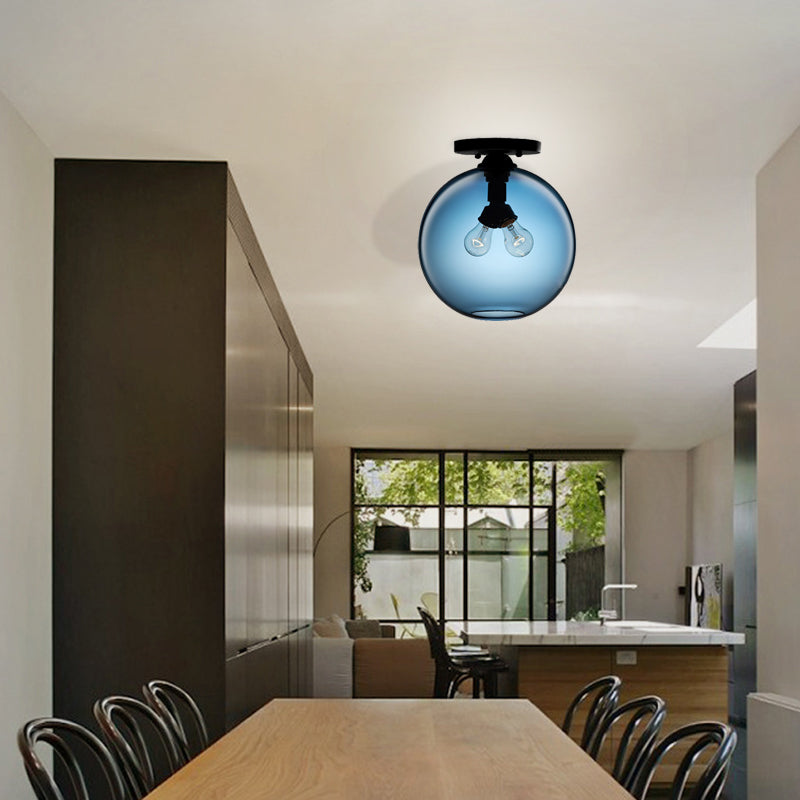 Modern 2 - Head Flushmount Ceiling Lamp With Colorful Glass Shades - Global Mounted Light’ Or