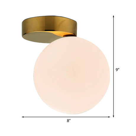 Nordic 1-Bulb Flush Mount Ceiling Light In Gold Finish With White Glass Globe