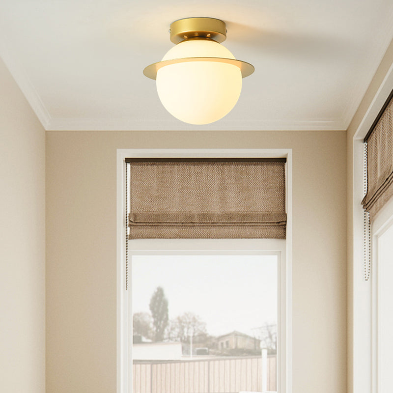 Nordic 1-Bulb Flush Mount Ceiling Light In Gold Finish With White Glass Globe / B