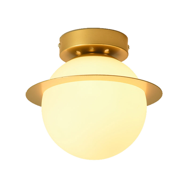 Nordic 1 - Bulb Flush Mount Ceiling Light In Gold Finish With White Glass Globe