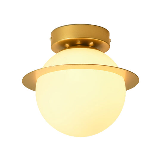 Nordic 1-Bulb Flush Mount Ceiling Light In Gold Finish With White Glass Globe