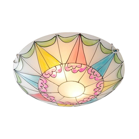 Mediterranean Pink Stained Glass Domed Flush Light Fixture - 3/4 Lights Ceiling Lighting For