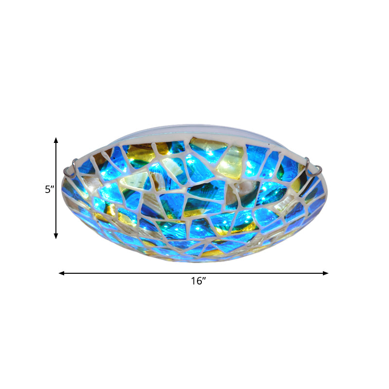Mediterranean Blue Stained Glass Flushmount Lighting - 2/3/4 Lights Close To Ceiling Lamp For Living