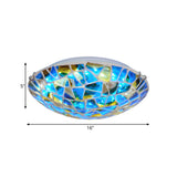 Mediterranean Blue Stained Glass Flushmount Lighting - 2/3/4 Lights Close To Ceiling Lamp For Living