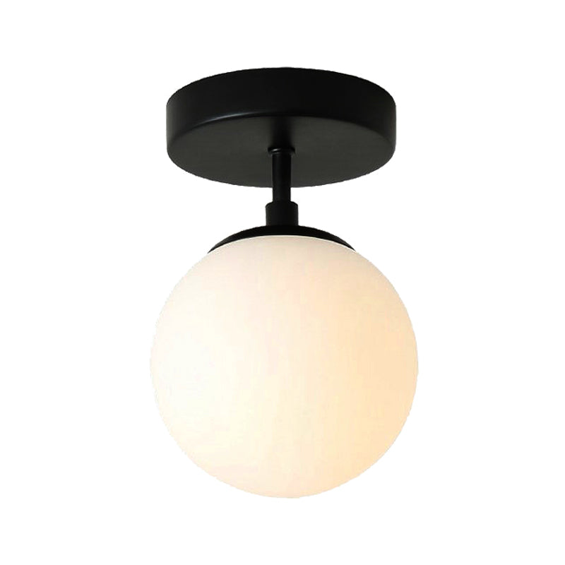Minimalist Semi-Flushmount Brass/Black Close To Ceiling Light With Frosted Globe Glass Shade