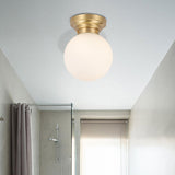 Minimalist Semi-Flushmount Brass/Black Close To Ceiling Light With Frosted Globe Glass Shade Brass