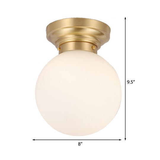 Minimalist Semi-Flushmount Brass/Black Close To Ceiling Light With Frosted Globe Glass Shade