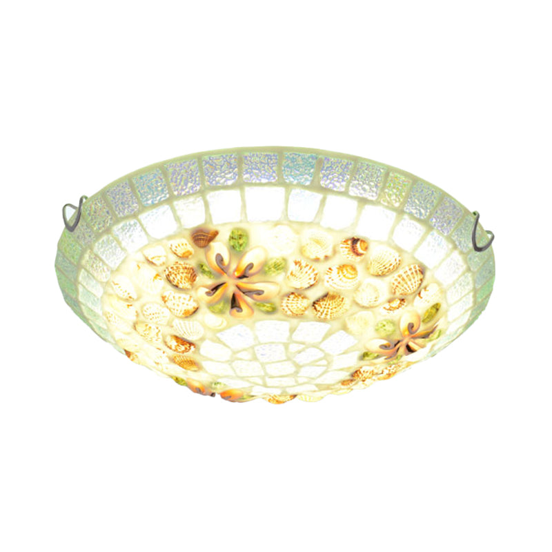 Tiffany-Style Led Flush Mount Lamp With Beige Shell Bowl Shade - Bedroom Ceiling Light Fixture
