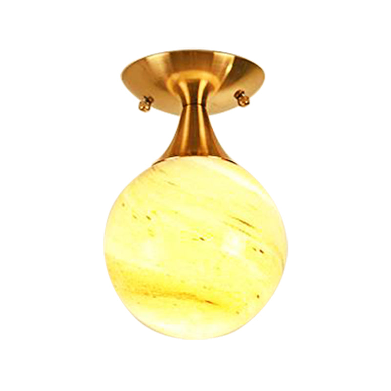 White - Yellow/Gray - Blue/Smoke Gray Glass Orb Shade Semi Mount Lighting - Nordic Style 1 Bulb