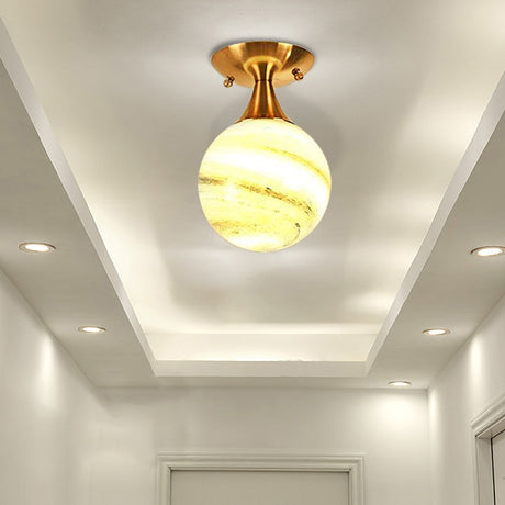 White-Yellow/Gray-Blue/Smoke Gray Glass Orb Shade Semi Mount Lighting - Nordic Style 1 Bulb Ceiling