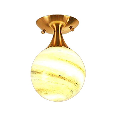 White-Yellow/Gray-Blue/Smoke Gray Glass Orb Shade Semi Mount Lighting - Nordic Style 1 Bulb Ceiling