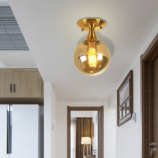 White-Yellow/Gray-Blue/Smoke Gray Glass Orb Shade Semi Mount Lighting - Nordic Style 1 Bulb Ceiling