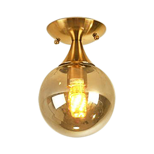 White-Yellow/Gray-Blue/Smoke Gray Glass Orb Shade Semi Mount Lighting - Nordic Style 1 Bulb Ceiling