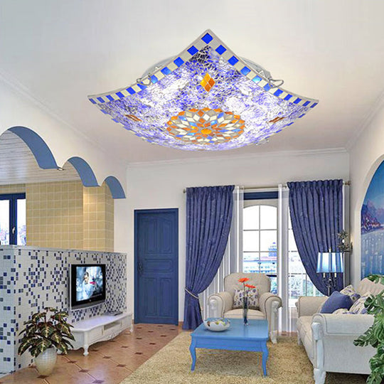 Baroque Style Purple Glass Led Flush Mount Recessed Light Fixture - Square Design 12’/16’/19.5’ Wide