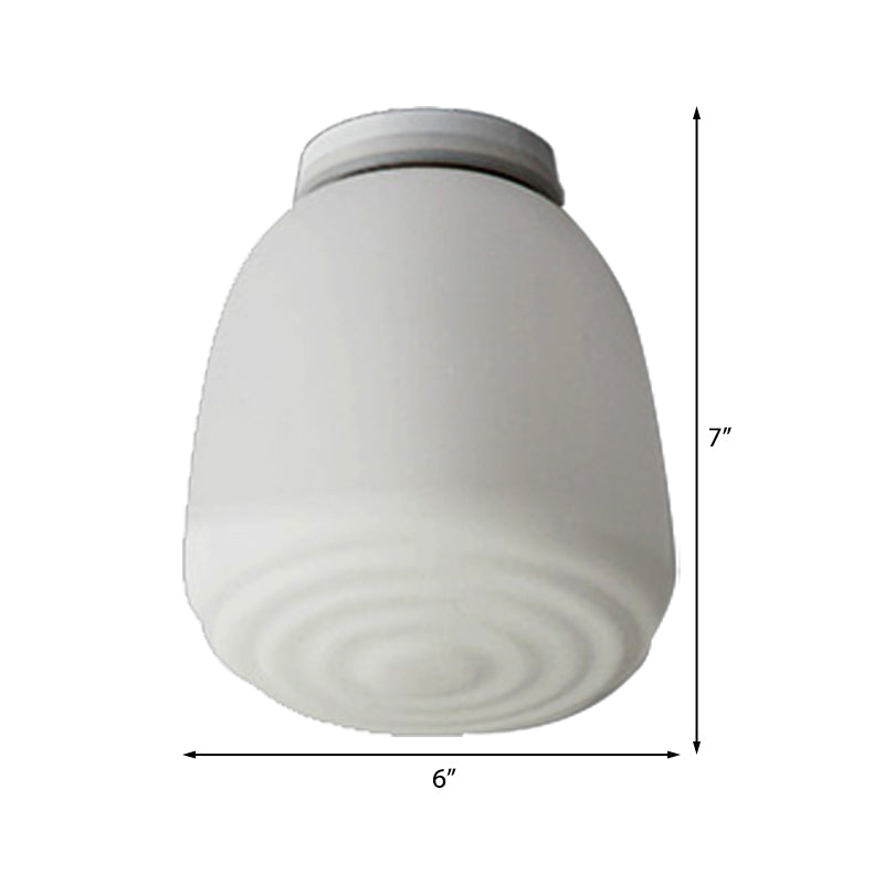 Minimalist 1 Head Flush Mount Lantern Light With Opal Glass Shade For Kitchen - 6/8 W Cone Lighting