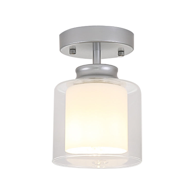 Contemporary Cylinder Semi Flush Ceiling Light With Glass Shade - Black/Silver/Gold Finish 1 Bulb