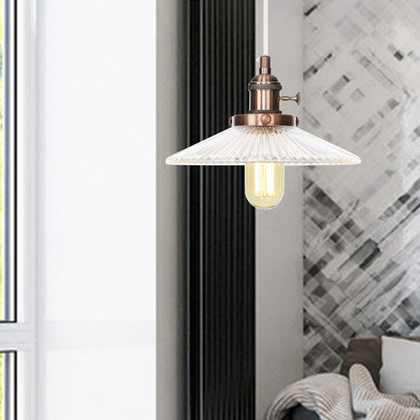Vintage Stylish Clear Ribbed Glass Saucer Pendant Lighting - 1 Head Ceiling Fixture For Coffee Shop