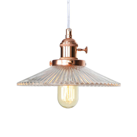 Vintage Stylish Clear Ribbed Glass Saucer Pendant Lighting - 1 Head Ceiling Fixture For Coffee Shop
