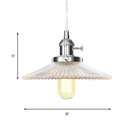 Vintage Stylish Clear Ribbed Glass Saucer Pendant Lighting - 1 Head Ceiling Fixture For Coffee Shop