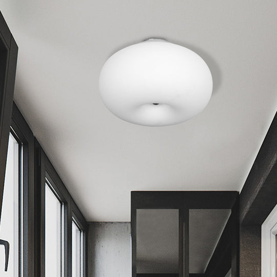 Modernist Ceiling Flush Mount Light With Glass Lampshade For Balcony - White Obong 3 Sizes Available