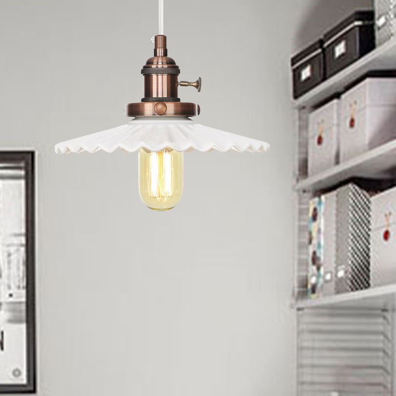 Ceramic Scalloped Edge Industrial Pendant Light With Single Bulb For Dining Rooms In Black Bronze