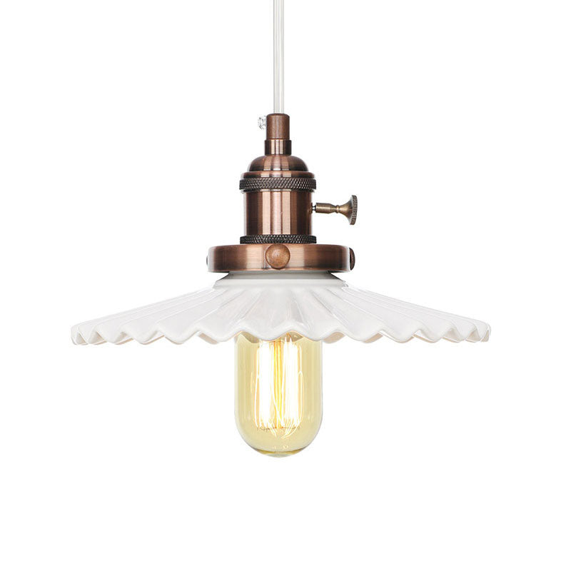 Ceramic Scalloped Edge Industrial Pendant Light With Single Bulb For Dining Rooms In Black Bronze