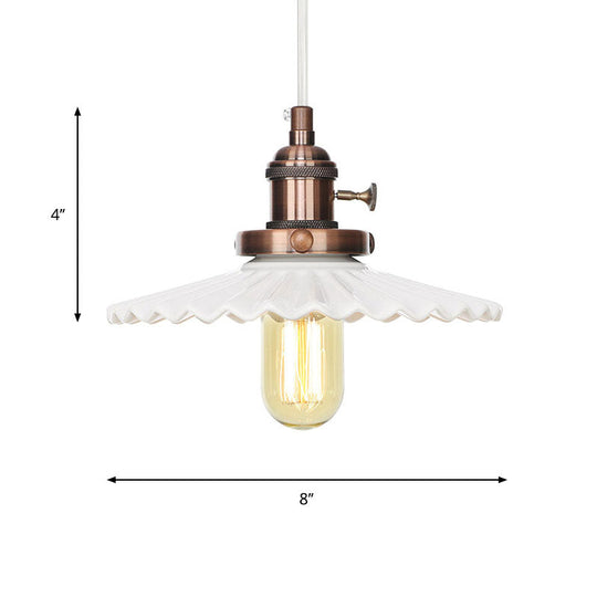Ceramic Scalloped Edge Industrial Pendant Light With Single Bulb For Dining Rooms In Black Bronze