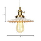 Scalloped Edge Hanging Light Fixture - Ceramic Pendant Ceiling For Industrial Dining Rooms (1 Bulb)