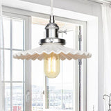 Scalloped Edge Hanging Light Fixture - Ceramic Pendant Ceiling For Industrial Dining Rooms (1 Bulb)