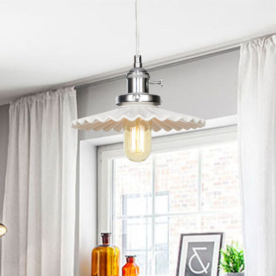 Scalloped Edge Hanging Light Fixture - Ceramic Pendant Ceiling For Industrial Dining Rooms (1 Bulb)