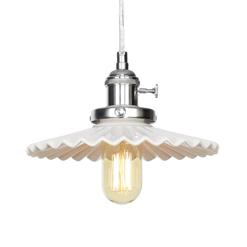 Scalloped Edge Hanging Light Fixture - Ceramic Pendant Ceiling For Industrial Dining Rooms (1 Bulb)