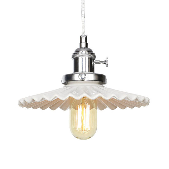 Scalloped Edge Hanging Light Fixture - Ceramic Pendant Ceiling For Industrial Dining Rooms (1 Bulb)