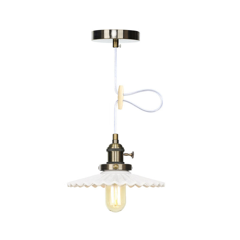 Scalloped Edge Hanging Light Fixture - Ceramic Pendant Ceiling For Industrial Dining Rooms (1 Bulb)