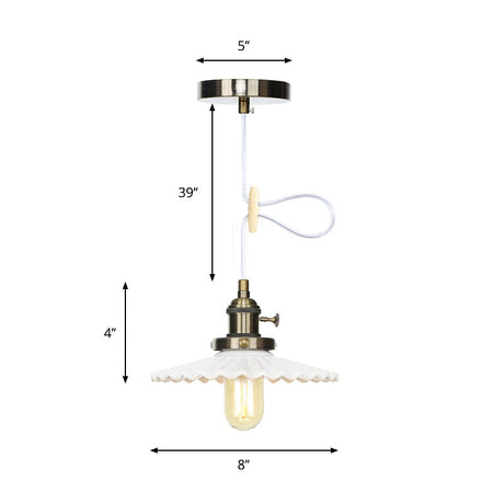 Scalloped Edge Hanging Light Fixture - Ceramic Pendant Ceiling For Industrial Dining Rooms (1 Bulb)