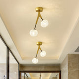 Gold Finish Handwoven Ball Semi Flush Light Fixture - Modern Ceiling Mount / A
