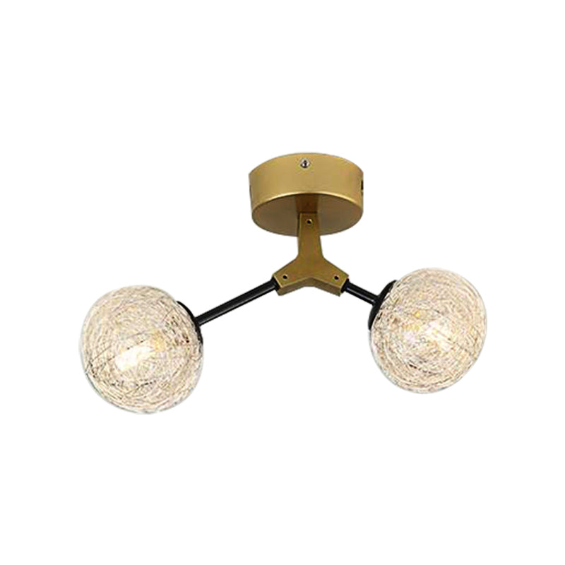 Gold Finish Handwoven Ball Semi Flush Light Fixture - Modern Ceiling Mount
