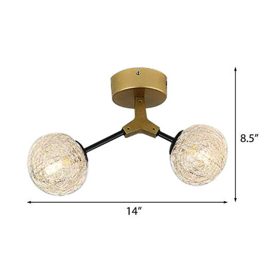Gold Finish Handwoven Ball Semi Flush Light Fixture - Modern Ceiling Mount