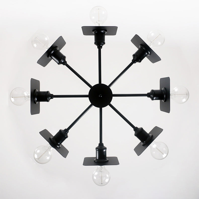 Industrial Metal Square Chandelier Lighting - 8-Head Black Ceiling Fixture For Restaurants