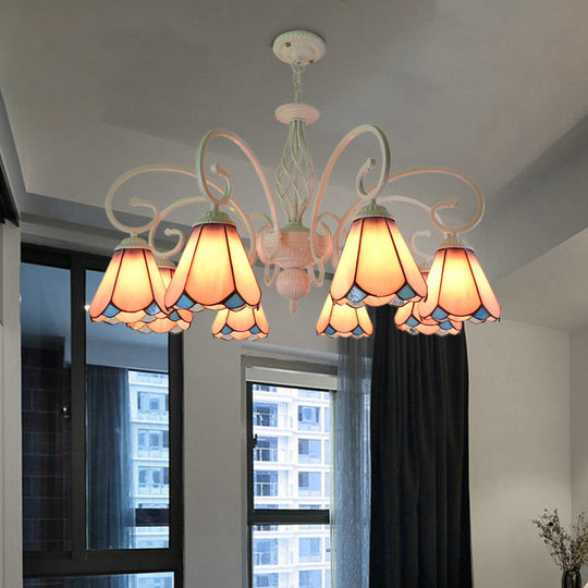 Stylish Arched Chandelier With Tiffany Glass Shades - 5/6/8 Lights For Bedroom Pendant Lighting