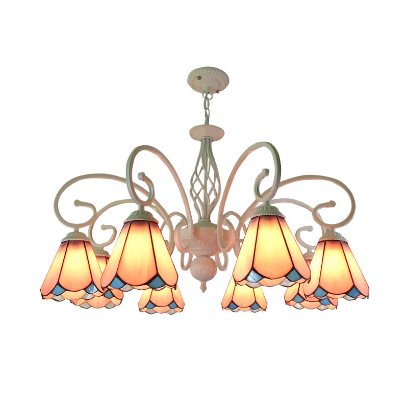 Stylish Arched Chandelier With Tiffany Glass Shades - 5/6/8 Lights For Bedroom Pendant Lighting